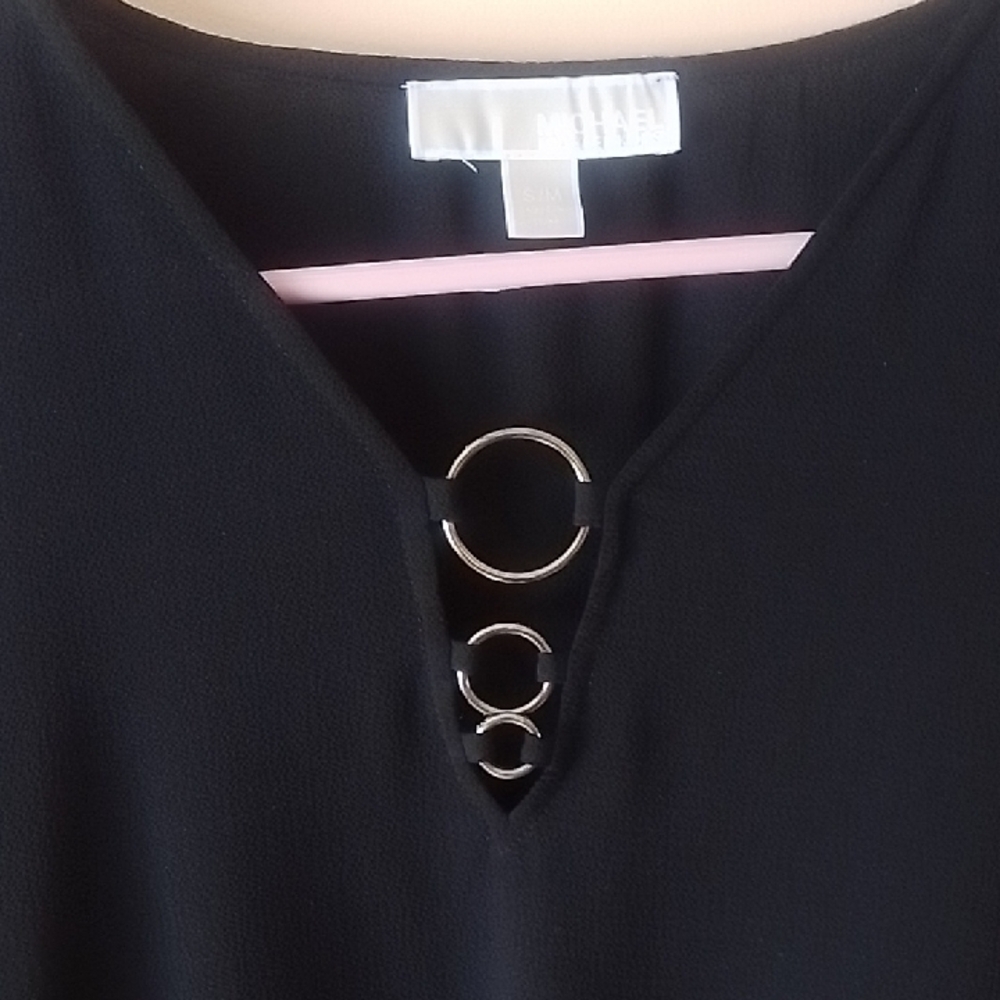 Michael Michael Kors Black Faux Poncho with Ring Detail, Sz  S / M - Picture 3 of 5